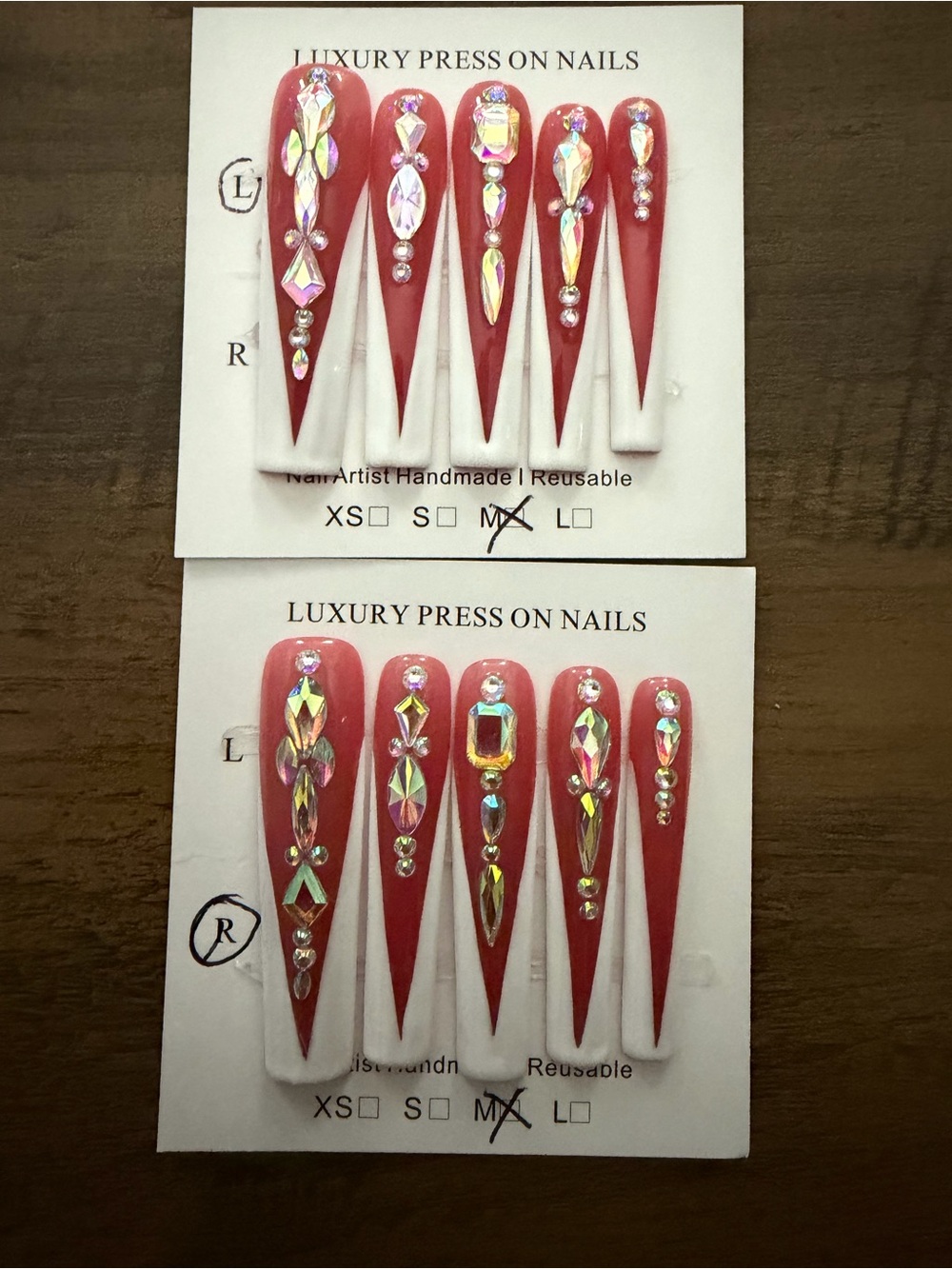NEW Luxury Press-On Nails Set with Pink Rhinestone Embellishments